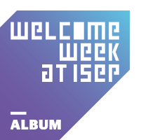 graphic image with the words welcome week at ISEP and album